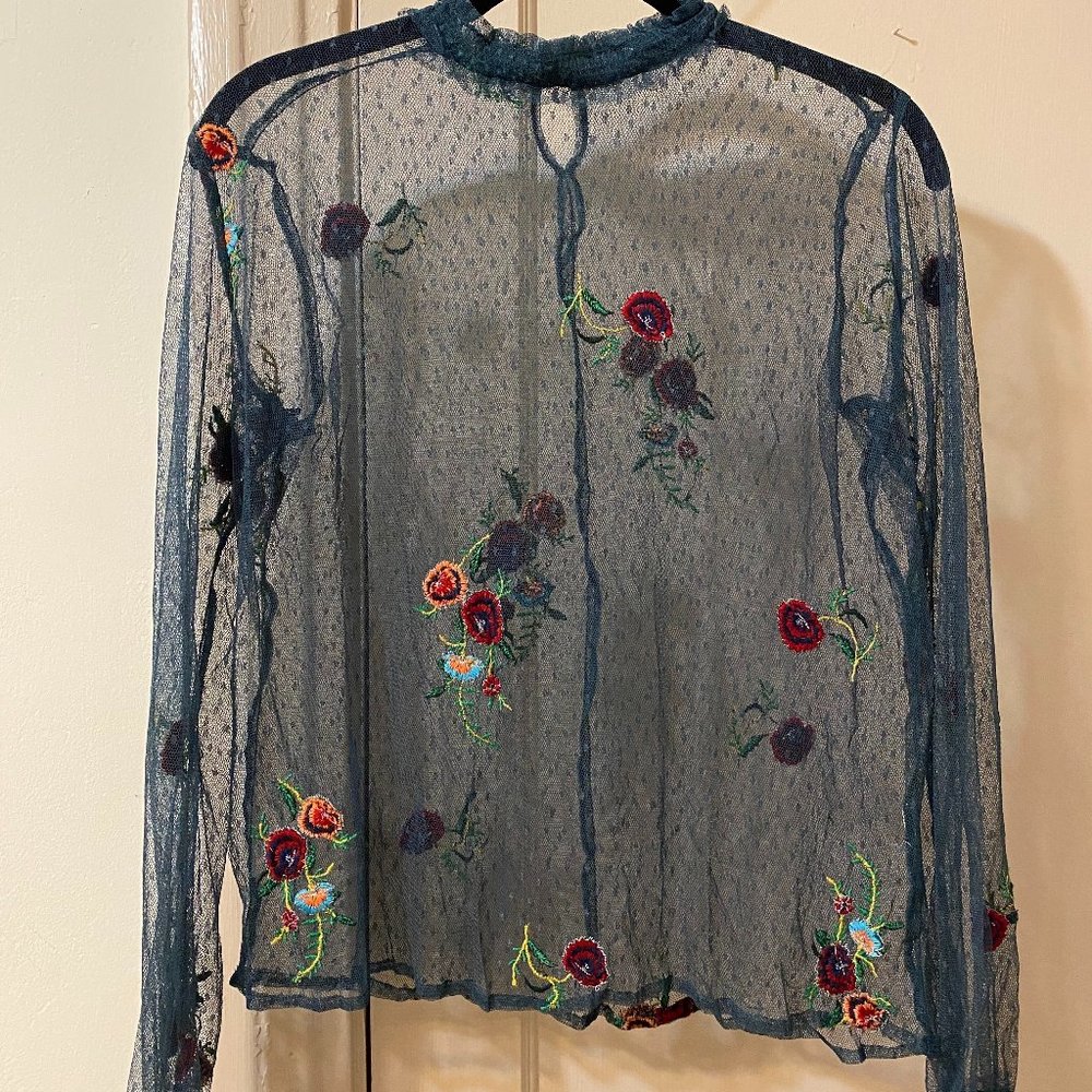 High-neck mesh blouse